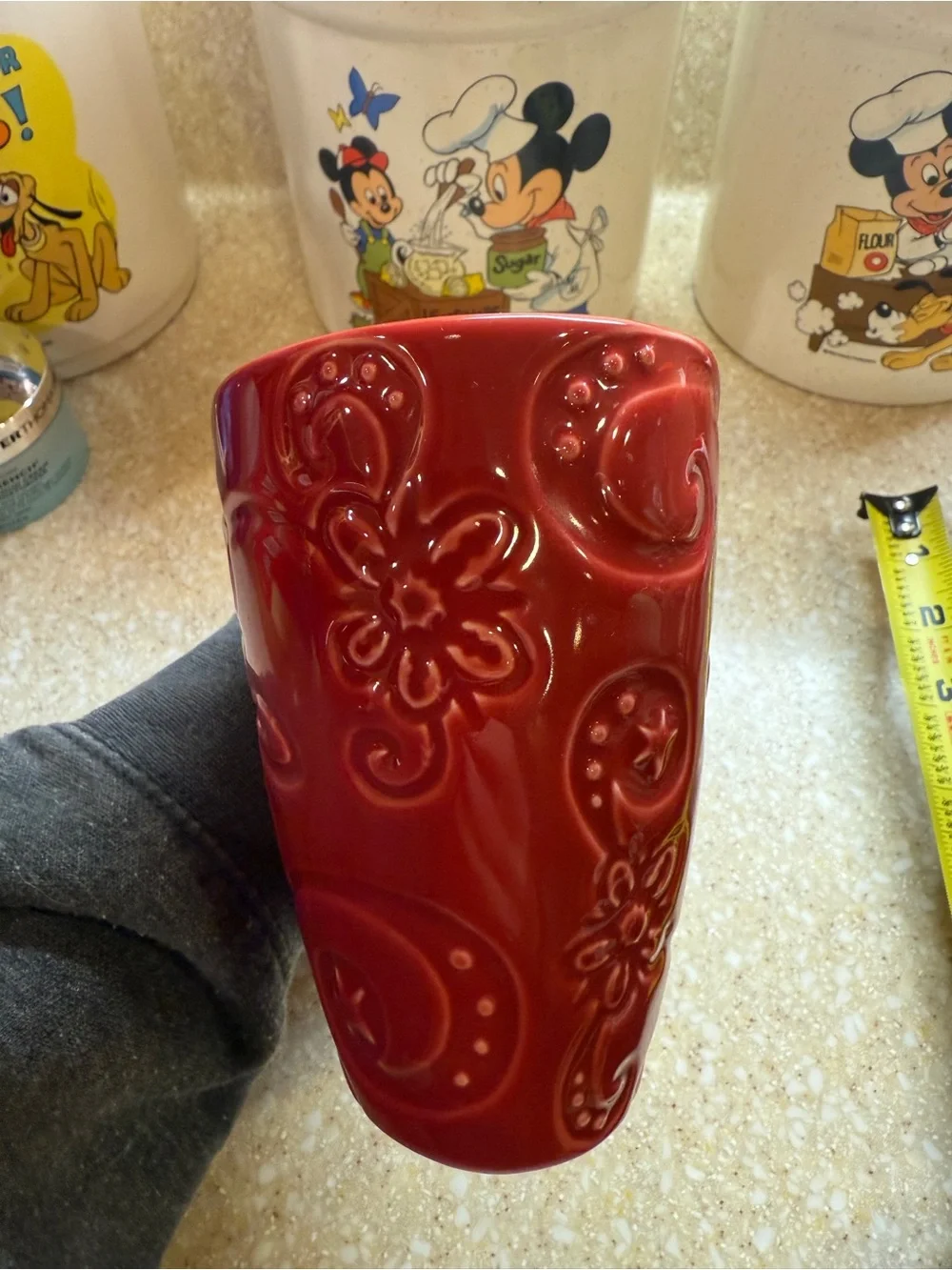 Starbucks Red Embossed Floral Ceramic Coffee Mug 2009